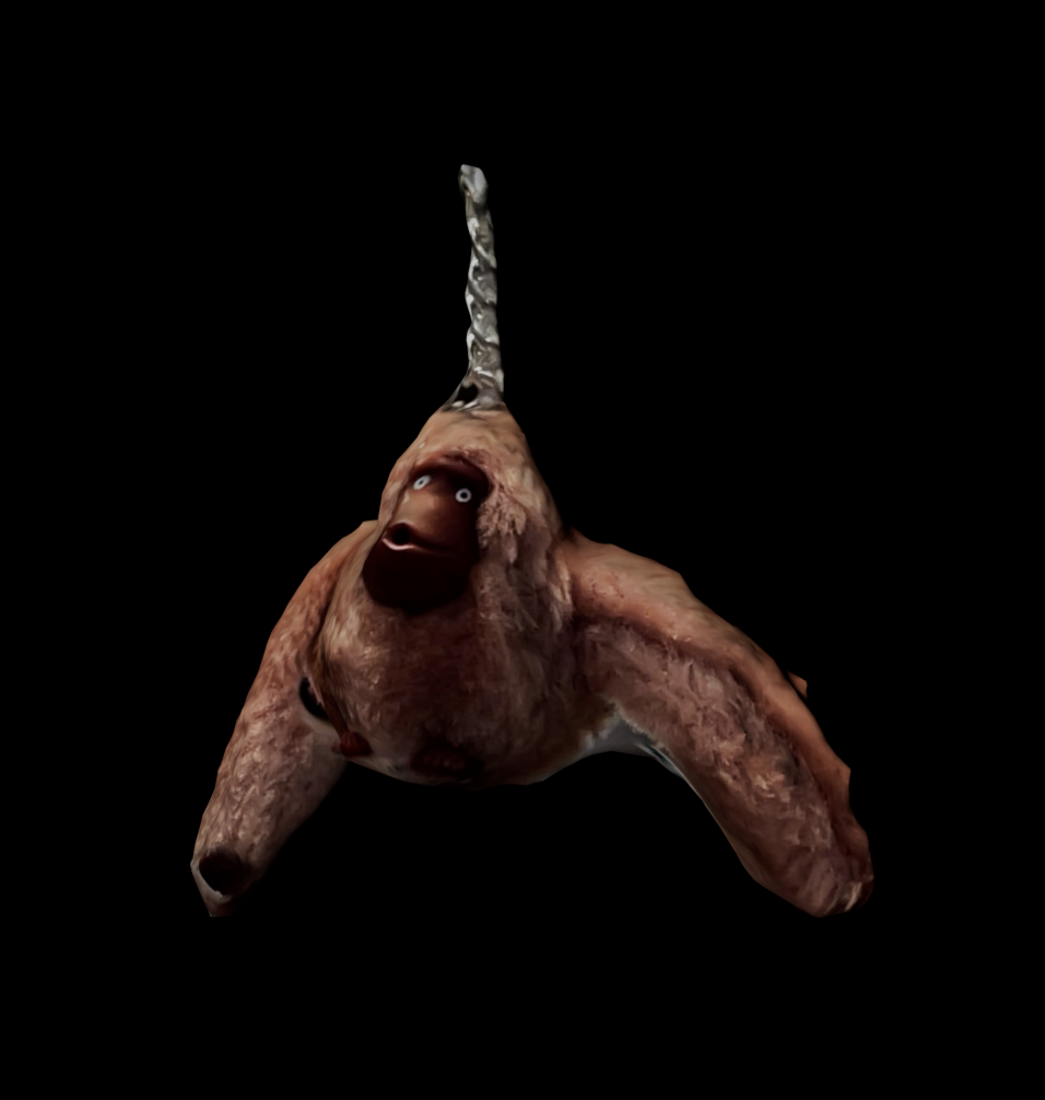 placing hte exported file into Meshmixer, I cropped the excess materals until it was just the monke to a relatively successful effect.